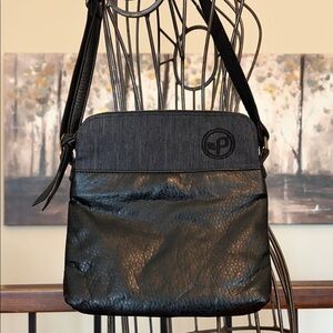 Pistil High Quality Black Vegan Leather Dark Denim Crossbody Bag